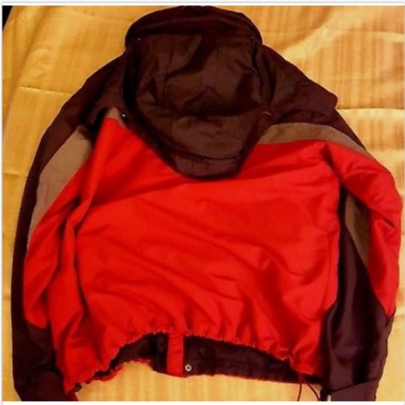 LL Bean Men's Large Jacket Black Red Windbreaker Ski Snow Utility Hood - Picture 3 of 8